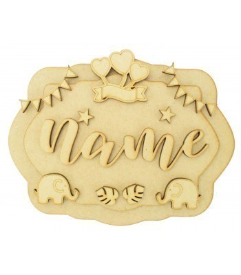 Laser Cut Personalised 3D Layered Rectangle Plaque - Elephant Themed